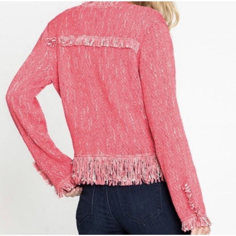 NIC + ZOE Pink Fancy Fringe Open Knit Blazer Women’s Small Tweed-Like - Picture 11 of 15